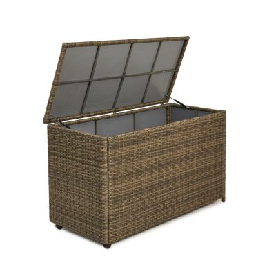 Garden Storage Box – Large Watertight Storage Box – Light Brown Poly Rattan