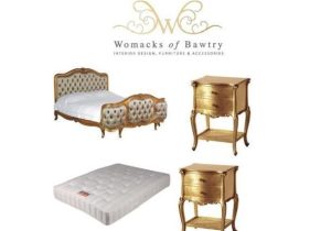 5ft King-Size Bed - Silk Upholstered - 2 Bedsides - Mattress - French Gilt Set