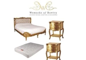 6ft Super King-Size Bed - Silk Upholstered - 2 Bedsides - Mattress - French Gilt Set
