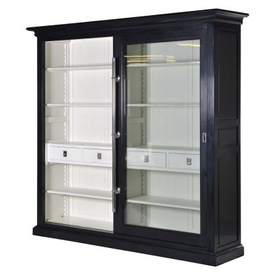 Bookcase/Wall Unit Chrome Edged & 4 Drawers – Dorchester Black Range