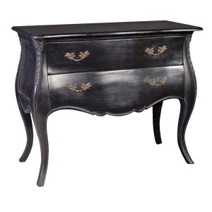 Chest Of Drawers - 2 Drawer Hand Carved - Marble Top - French Antique Black Range