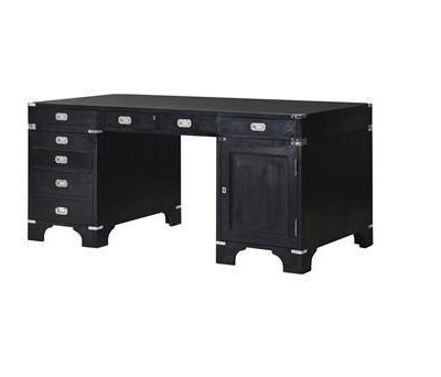 Writing Desk - Black & Chrome - 7 Drawers & 1 Cupboard - Dorchester Black Range