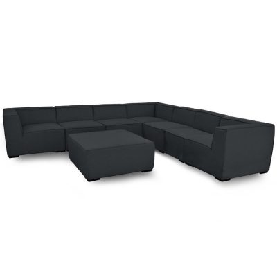 Large Corner Sofa Group – All Weather Fabric Set – Coffee Table/Pouffe – Dark Grey