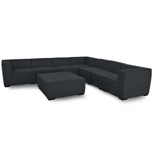 Large Corner Sofa Group - All Weather Fabric Set - Coffee Table/Pouffe - Dark Grey