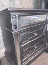 Bedside Cabinet - 3 Drawers - Hand Painted Silver Finish - Hollywood Range