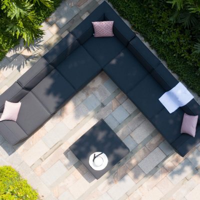 Large Corner Sofa Group - All Weather Fabric Set - Coffee Table/Pouffe - Dark Grey