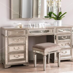 Dressing Table Stool & Mirror Set - Mirrored & Taupe Finish - LA Bedroom Range
