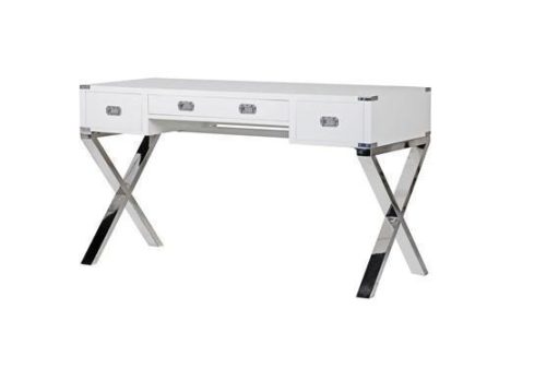 Dressing Table/Desk - Chrome & Black - 3 Drawer - Dorchester Range White