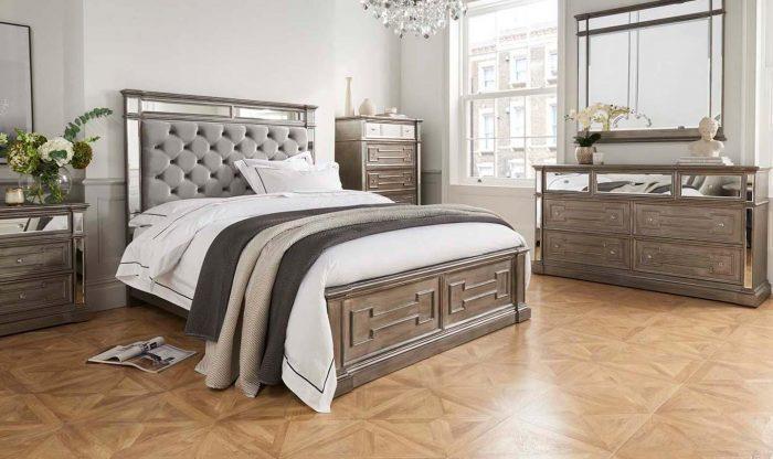 6ft Bed Silver Velvet Mirrored, Mirrored Headboard Bedroom Set