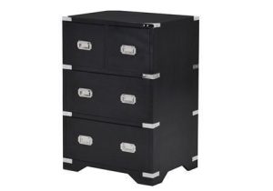 Bedside Cabinet - Black & Chrome Edged - 4 Drawers - Dorchester Black Range