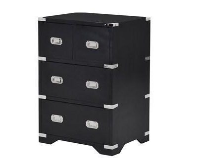Bedside Cabinet - Black & Chrome Edged - 4 Drawers - Dorchester Black Range