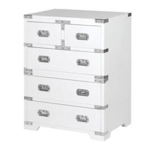 Chest Of Drawers - Small Chrome Edged 2 Over 3 Drawers - Dorchester White Range