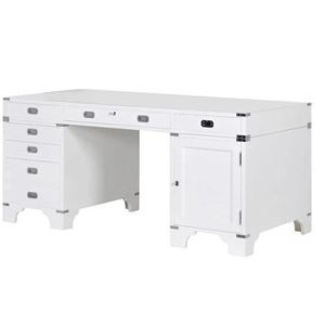 Desk/Writing Table - White & Chrome - 7 Drawers & 1 Cupboard - Dorchester Range - White