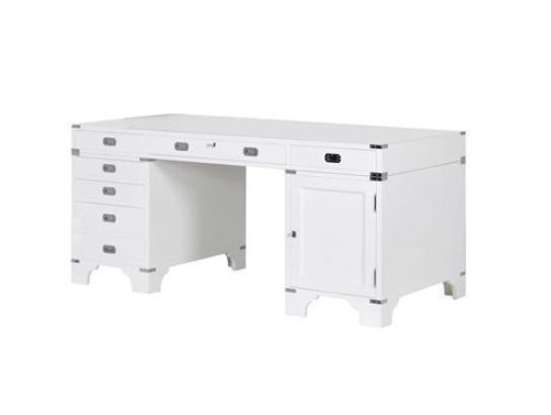 Desk/Writing Table - White & Chrome - 7 Drawers & 1 Cupboard - Dorchester Range - White