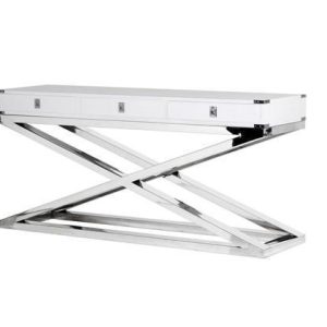 Console Table - White & Chrome Finish - 3 Drawers - Dorchester Range White