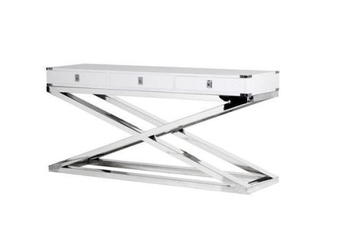 Console Table - White & Chrome Finish - 3 Drawers - Dorchester Range White