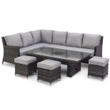 Garden Corner Sofa Dining Set - Rising Table - Ice Bucket - Grey Polyweave