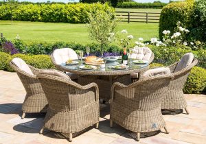 6 Seat Round Fire Pit Dining Set - Natural Light Brown - Heritage Chairs