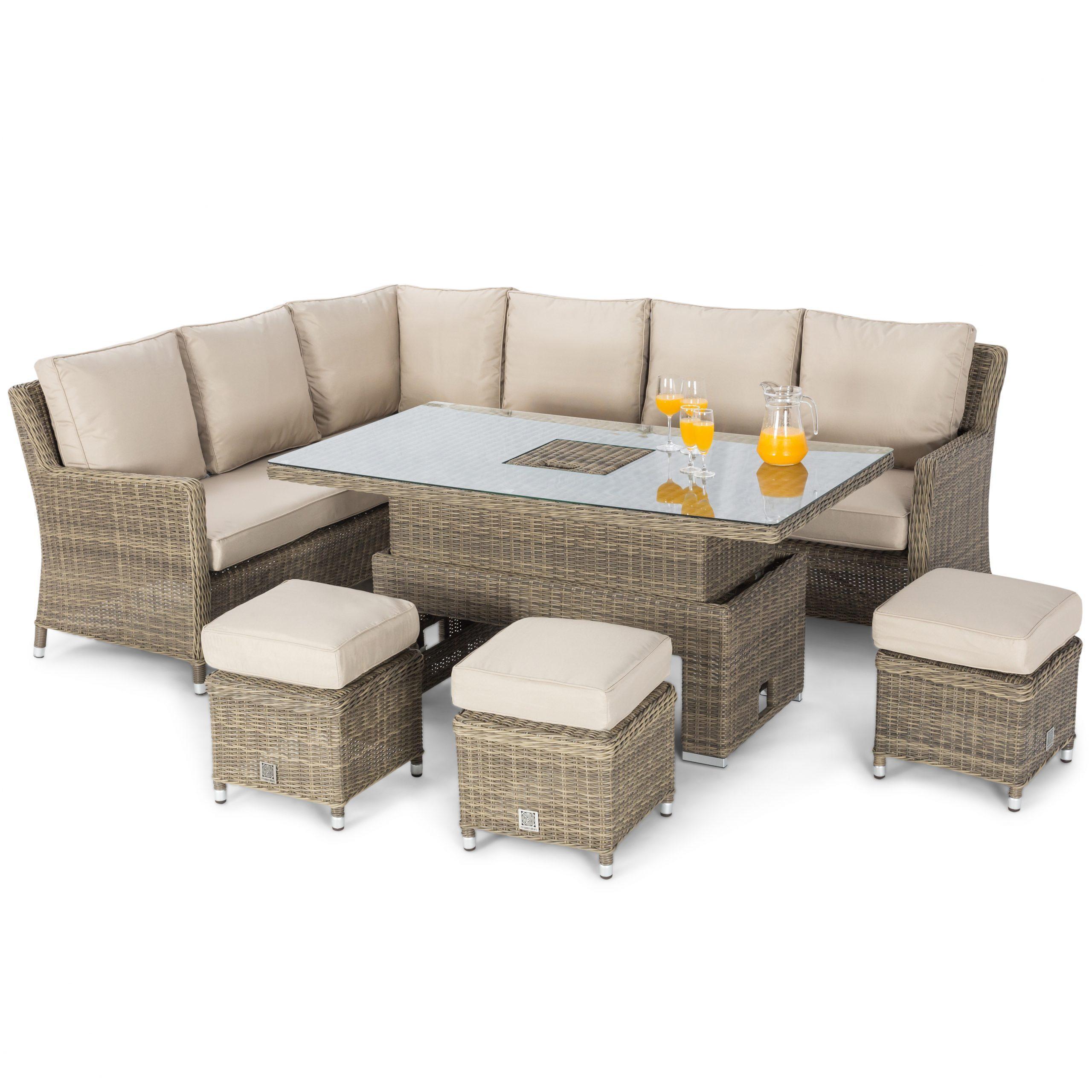 garden corner sofa dining set  rising dining table  central ice bucket   natural polyweave