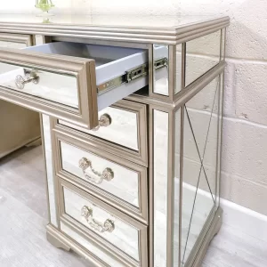 Dressing Table - Stool - Mirror Set - Mirrored & Taupe Finish - LA Bedroom Range