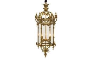 Chandelier - Antique Brass & Glass - 4 Light - Ornate Hanging Lantern