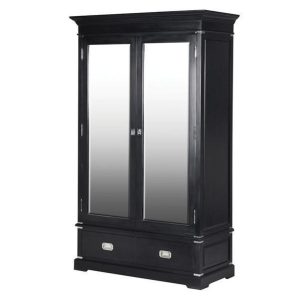 Wardrobe - Double Mirrored Doors - 2 Drawers - Dorchester Black Range