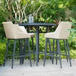 4 Seat Round Garden Bar Set - Oatmeal All Weather Fabric - Black Glass Top