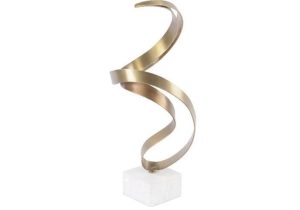 Sculpture - Brass Abstract Swirl Table Top Sculpture - Stone Base