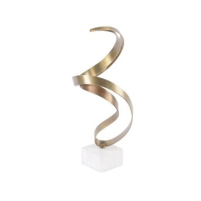 Sculpture - Brass Abstract Swirl Table Top Sculpture - Stone Base