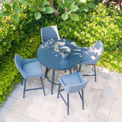 4 Seat Round High Garden Bar Set – Grey All Weather Fabric – Black Glass Top