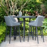 4 Seat Round Garden Bar Set - Grey All Weather Fabric - Black Glass Top