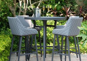 4 Seat Round Garden Bar Set - Grey All Weather Fabric - Black Glass Top