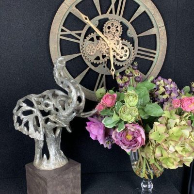 Elephant Head Sculpture – Large Abstract Sculpture – Silver Finish