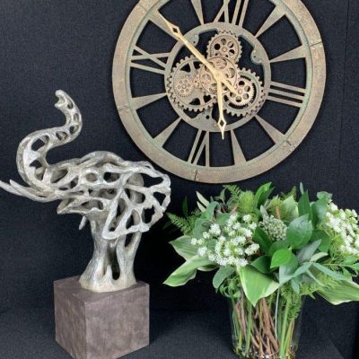 Elephant Head Sculpture - Large Abstract Sculpture - Silver Finish