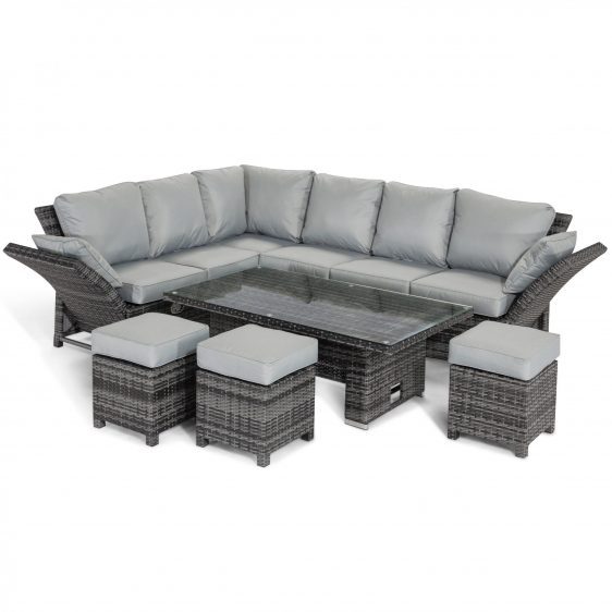 Garden Corner Sofa Dining Set - Rising Table - Reclining - Grey