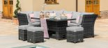 Garden Corner Sofa Dining Set - Rising Dining Table - Reclining Arms - Grey Polyweave