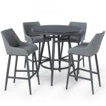 4 Seat Round Garden Bar Set - Grey All Weather Fabric - Black Glass Top