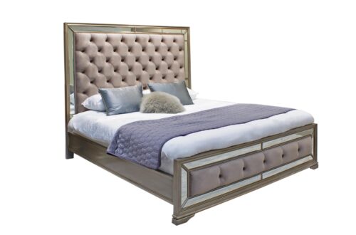 5ft King-size Bed - Mirror & Deep Upholstered Finish - LA Mirrored Range