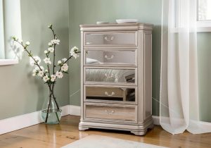 5 Drawer Mirrored Tallboy - Champagne Surround