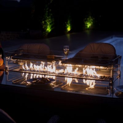 8 Seat Oval Garden Dining Set – Fire Pit – Light Brown Poly Weave – Venice Chairs