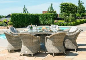 8 Seat Round Fire Pit Garden Dining Set - Grey Polyweave - Heritage Chairs