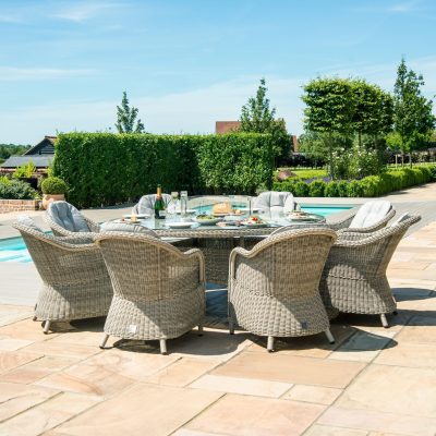 8 Seat Round Fire Pit Garden Dining Set - Grey Polyweave - Heritage Chairs
