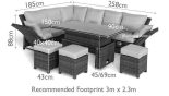 Garden Corner Sofa Dining Set - Rising Dining Table - Reclining Arms - Grey Polyweave