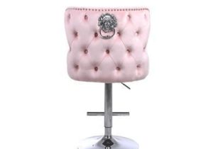 Bar Stool - Chrome base - Lion Knocker Deep Buttoned - Pink Velvet
