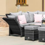 Garden Corner Sofa Dining Set - Rising Dining Table - Reclining Arms - Grey Polyweave