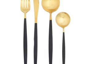 16 Piece Cutlery Set - Highly Polished Gold & Black - Contemporary Design