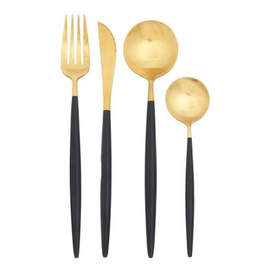 16 Piece Cutlery Set - Highly Polished Gold & Black - Contemporary Design