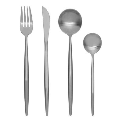16 Piece Cutlery Set - Matt Chrome Finish - Contemporary Design