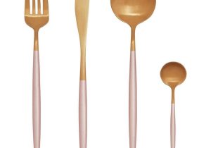 16 Piece Cutlery Set - Matt Pink & Gold - Contemporary Design