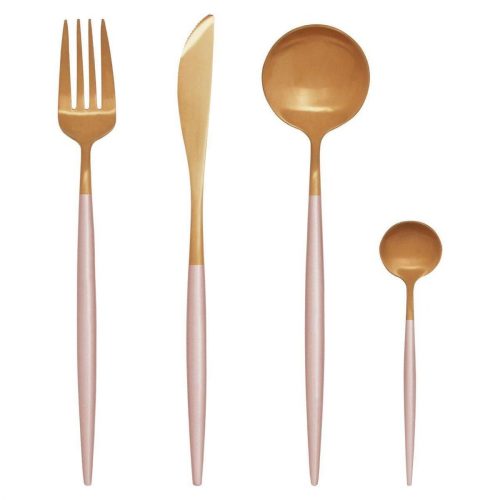 16 Piece Cutlery Set - Matt Pink & Gold - Contemporary Design